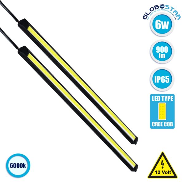 Σετ 2 Μπάρες Αλουμινίου DRL LED CREE COB 6W 600lm 120° DC 12V Αδιάβροχες IP65 Ψυχρό Λευκό 6000K GloboStar® 81721