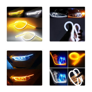 GloboStar® 81726 Σετ 2 ΕΛΑΣΤΙΚΑ – FLEXIBLE DRL + FLASH TURN LIGHT LED CREE COB 85cm 16W 2400lm 360° DC 12V Αδιάβροχα IP65 Πορτοκαλί – Ψυχρό Λευκό 6000K – 2 Χρόνια Εγγύηση