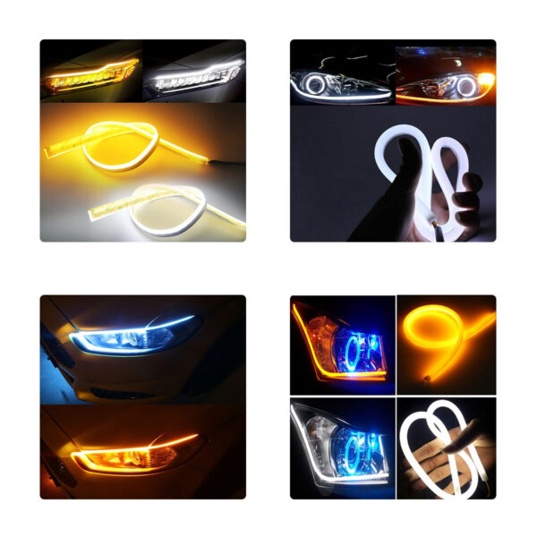 GloboStar® 81726 Σετ 2 ΕΛΑΣΤΙΚΑ – FLEXIBLE DRL + FLASH TURN LIGHT LED CREE COB 85cm 16W 2400lm 360° DC 12V Αδιάβροχα IP65 Πορτοκαλί – Ψυχρό Λευκό 6000K – 2 Χρόνια Εγγύηση