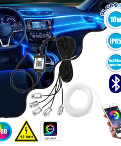 GloboStar® 81843 Car Optic Fiber LED Kit Smart Bluetooth – Φωτισμός Κιτ Οπτικής Ίνας Αυτοκινήτου DC 12V 10W με Smart Bluetooth Controller & Εφαρμογή APP Αδιάβροχο IP65 Πολύχρωμο RGB