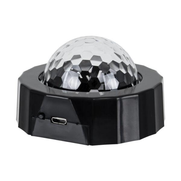 GloboStar® 81844 Φορητό Διακοσμητικό Φωτιστικό Ειδικών Φωτορυθμικών Εφέ PARTY Disco LED 3W DC 5V 300mAh Επαναφορτιζόμενο – Sound Activated – Καλώδιο Τροφοδοσίας USB – Βάση με Μαγνήτη – Πολύχρωμo RGB IP20 Μ7.5 x Π7.5 x Υ4.5cm