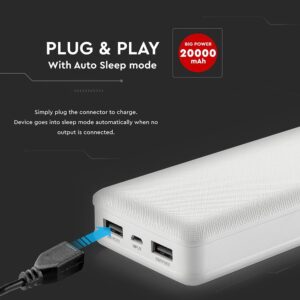 Power Bank 20000mAh με 2 Θύρες USB Λευκό V-TAC – 8189