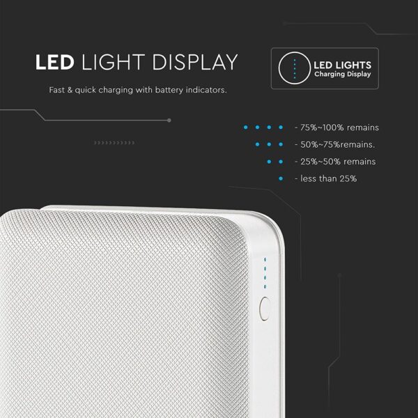 Power Bank 20000mAh με 2 Θύρες USB Λευκό V-TAC – 8189