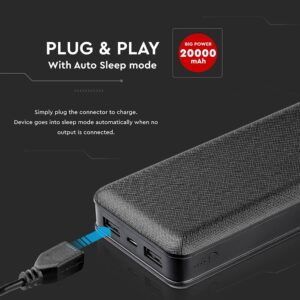 Power Bank 20000mAh με 2 Θύρες USB Μάυρο V-TAC – 8190