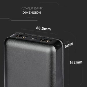 Power Bank 20000mAh με 2 Θύρες USB Μάυρο V-TAC – 8190