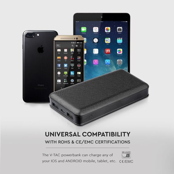 Power Bank 20000mAh με 2 Θύρες USB Μάυρο V-TAC – 8190