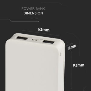 Power Bank 5000mAh με 2 Θύρες USB Λευκό V-TAC – 8191