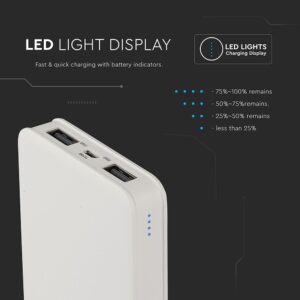 Power Bank 5000mAh με 2 Θύρες USB Λευκό V-TAC – 8191