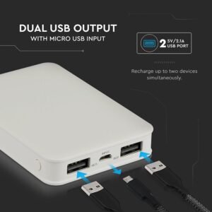 Power Bank 5000mAh με 2 Θύρες USB Λευκό V-TAC – 8191