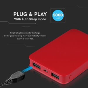 Power Bank 5000mAh με 2 Θύρες USB Κόκκινο V-TAC – 8192