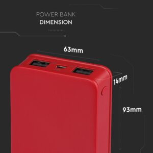Power Bank 5000mAh με 2 Θύρες USB Κόκκινο V-TAC – 8192