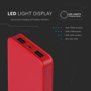 Power Bank 5000mAh με 2 Θύρες USB Κόκκινο V-TAC – 8192