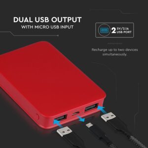 Power Bank 5000mAh με 2 Θύρες USB Κόκκινο V-TAC – 8192
