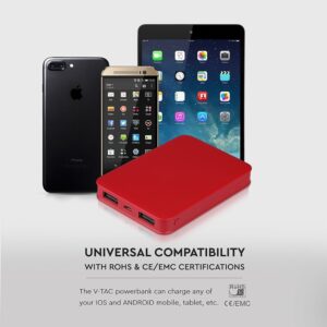 Power Bank 5000mAh με 2 Θύρες USB Κόκκινο V-TAC – 8192