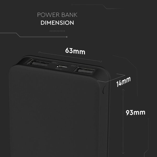 Power Bank 5000mAh με 2 Θύρες USB Μαύρο V-TAC – 8193