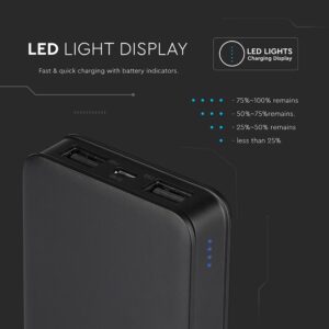 Power Bank 5000mAh με 2 Θύρες USB Μαύρο V-TAC – 8193