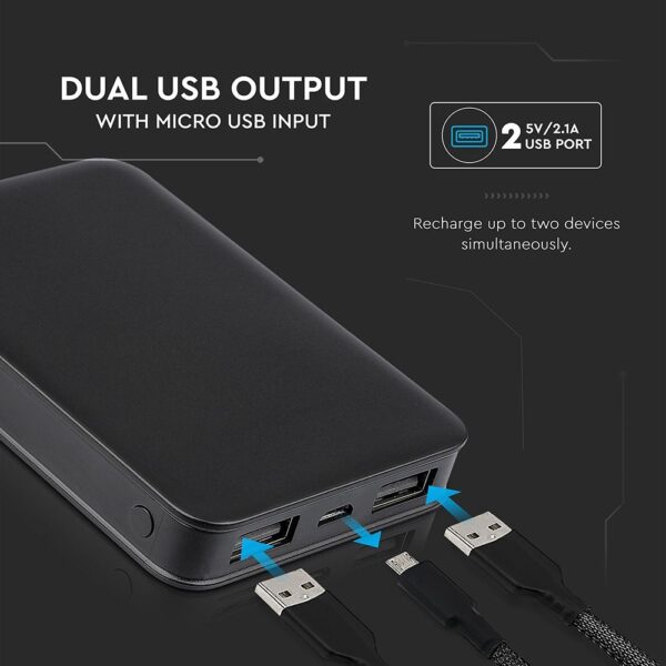 Power Bank 5000mAh με 2 Θύρες USB Μαύρο V-TAC – 8193
