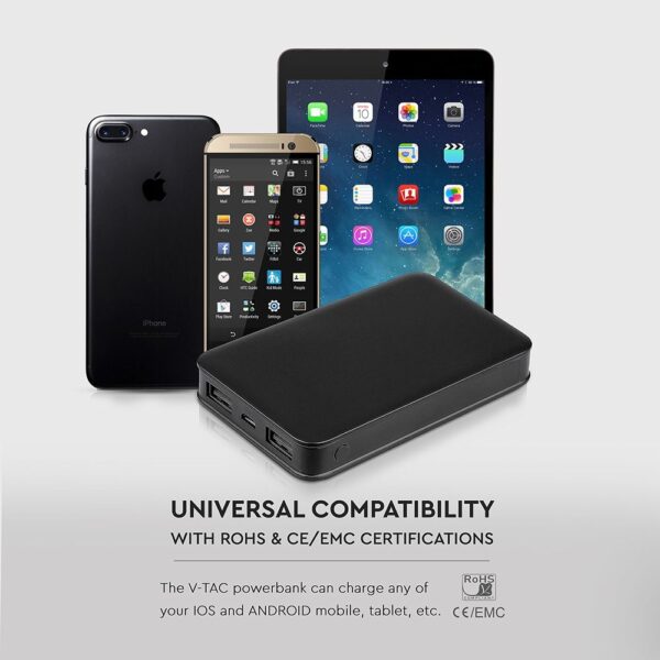 Power Bank 5000mAh με 2 Θύρες USB Μαύρο V-TAC – 8193