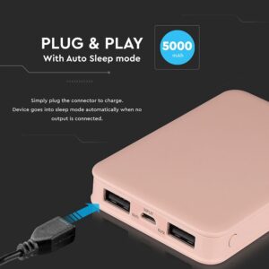 Power Bank 5000mAh με 2 Θύρες USB Ροζ V-TAC – 8194
