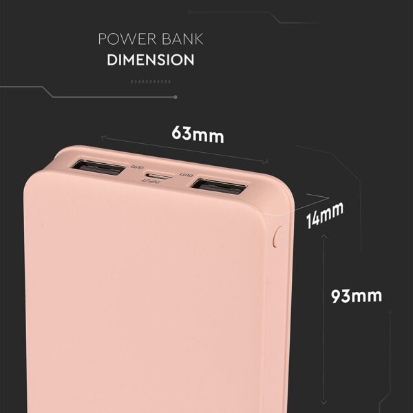 Power Bank 5000mAh με 2 Θύρες USB Ροζ V-TAC – 8194