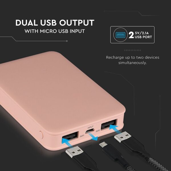 Power Bank 5000mAh με 2 Θύρες USB Ροζ V-TAC – 8194