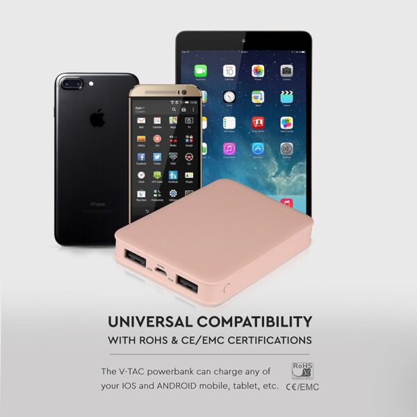 Power Bank 5000mAh με 2 Θύρες USB Ροζ V-TAC – 8194