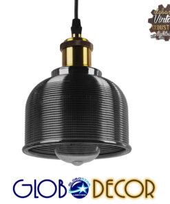 GloboStar® SEGRETO 01449 Vintage Κρεμαστό Φωτιστικό Οροφής Μονόφωτο 1 x E27 Μαύρο Γυάλινο Διάφανο Καμπάνα με Χρυσό Ντουί Φ14 x Υ18cm