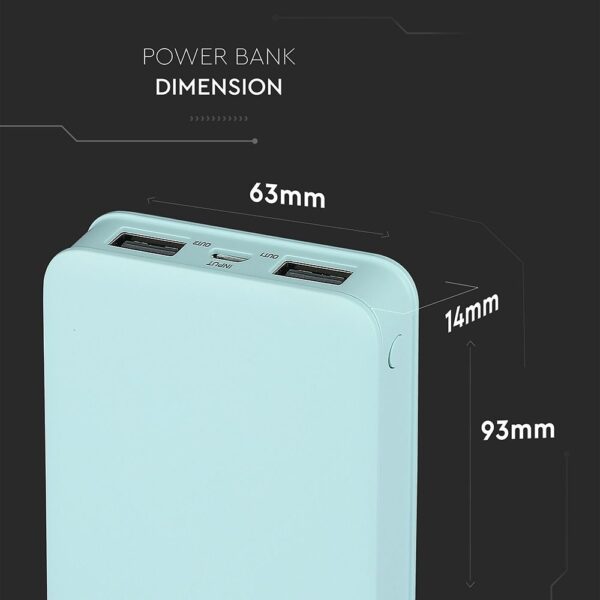 Power Bank 5000mAh με 2 Θύρες USB Μπλε V-TAC – 8195