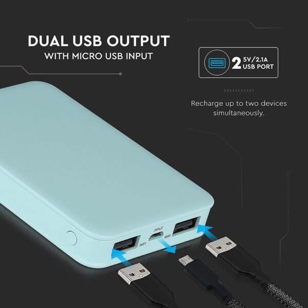 Power Bank 5000mAh με 2 Θύρες USB Μπλε V-TAC – 8195