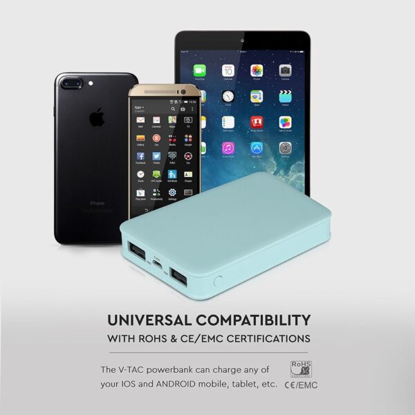Power Bank 5000mAh με 2 Θύρες USB Μπλε V-TAC – 8195