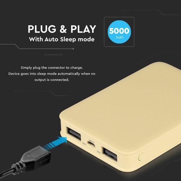 Power Bank 5000mAh με 2 Θύρες USB Κίτρινο V-TAC – 8196