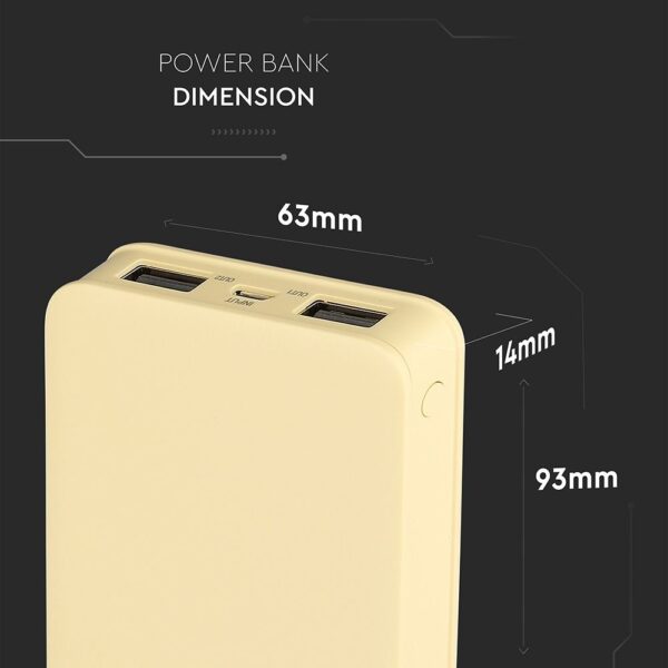 Power Bank 5000mAh με 2 Θύρες USB Κίτρινο V-TAC – 8196