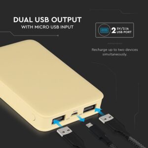 Power Bank 5000mAh με 2 Θύρες USB Κίτρινο V-TAC – 8196