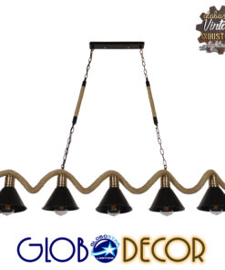 GloboStar® TYMEN 01190 Vintage Φωτιστικό Οροφής Πολύφωτο 5 x E27 Μαύρο Μεταλλικό Καμπάνα με Μπεζ Σχοινί Μ150 x Π22 x Υ23cm