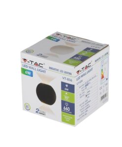 LED Φωτιστικό Τοίχου Στρογγυλό 6W V-TAC Μαύρο Αδιάβροχο IP65 SMD Θερμό Λευκό 3000Κ – 8303
