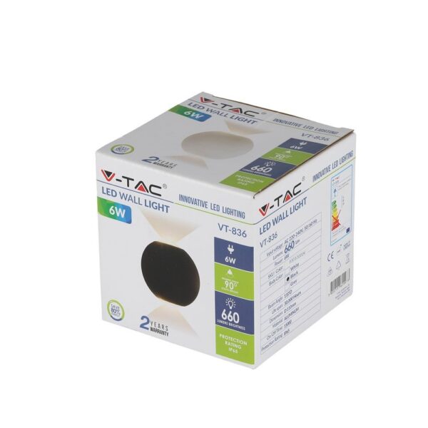 LED Φωτιστικό Τοίχου Στρογγυλό 6W V-TAC Μαύρο Αδιάβροχο IP65 SMD Θερμό Λευκό 3000Κ – 8303