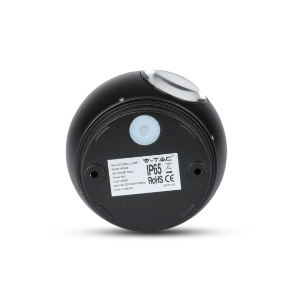 LED Φωτιστικό Τοίχου Στρογγυλό 6W V-TAC Μαύρο Αδιάβροχο IP65 SMD Θερμό Λευκό 3000Κ – 8303