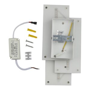 LED απλίκα τοίχου V-TAC, μοντέρνος σχεδιασμός, λευκό χρώμα, περιλαμβάνει μετασχηματιστή και υλικά εγκατάστασης.