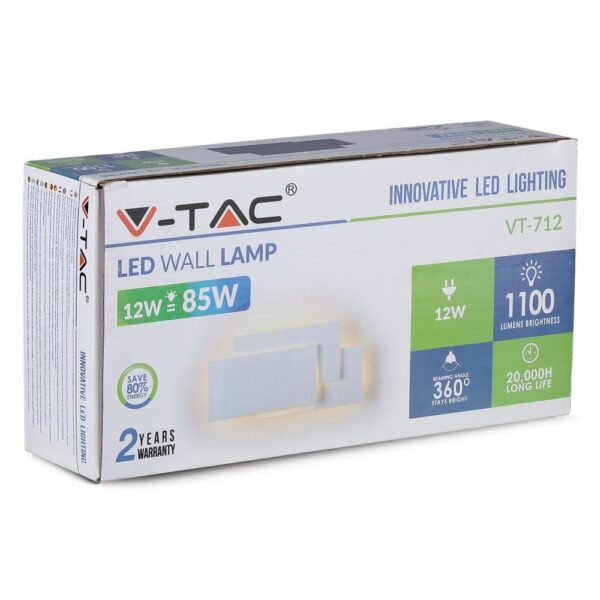 LED φωτιστικό τοίχου V-TAC VT-712, 12W, 1100 Lumens, γωνία 360°, διάρκεια 20.000 ώρες.