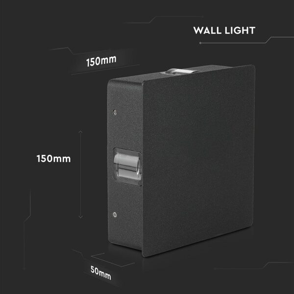 Μαύρο φωτιστικό τοίχου 150x150x50mm για μοντέρνα διακόσμηση εξωτερικού χώρου. Ανθεκτικό και κομψό σχέδιο.