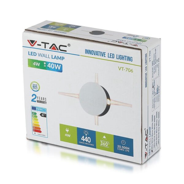 LED Φωτιστικό Τοίχου 4W V-TAC Λευκό Στρογγυλό Αδιάβροχο IP65 SMD Θερμό Λευκό 3000Κ – 8213