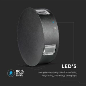 LED Φωτιστικό Τοίχου 4W V-TAC Μαύρο Στρογγυλό Αδιάβροχο IP65 SMD Φυσικό Λευκό 4000Κ – 8216