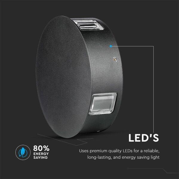 LED Φωτιστικό Τοίχου 4W V-TAC Μαύρο Στρογγυλό Αδιάβροχο IP65 SMD Φυσικό Λευκό 4000Κ – 8216