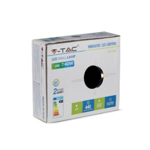 LED Φωτιστικό Τοίχου 4W V-TAC Μαύρο Στρογγυλό Αδιάβροχο IP65 SMD Φυσικό Λευκό 4000Κ – 8216