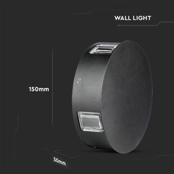 LED Φωτιστικό Τοίχου 4W V-TAC Μαύρο Στρογγυλό Αδιάβροχο IP65 SMD Φυσικό Λευκό 4000Κ – 8216