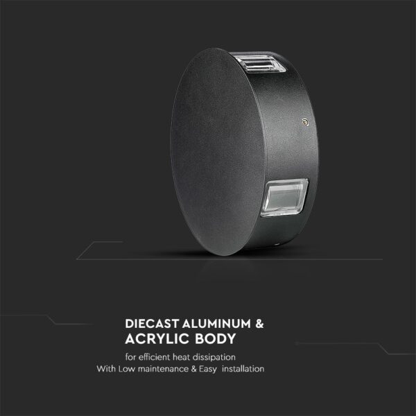 LED Φωτιστικό Τοίχου 4W V-TAC Μαύρο Στρογγυλό Αδιάβροχο IP65 SMD Φυσικό Λευκό 4000Κ – 8216