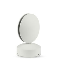 Λευκό επιτραπέζιο φωτιστικό LED, στρογγυλού σχήματος, για μοντέρνα διακόσμηση χώρου.