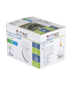 Λάμπα τοίχου LED V-TAC 7W, IP65 ανθεκτική, 770 lumens, 360° φωτισμός. Κατάλληλη για εσωτερική/εξωτερική χρήση.