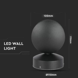 Μαύρο φωτιστικό τοίχου LED, διαστάσεις 170x120mm, ιδανικό για μοντέρνα διακόσμηση εσωτερικών χώρων.