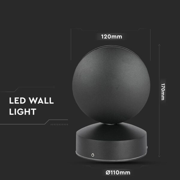 Μαύρο φωτιστικό τοίχου LED, διαστάσεις 170x120mm, ιδανικό για μοντέρνα διακόσμηση εσωτερικών χώρων.
